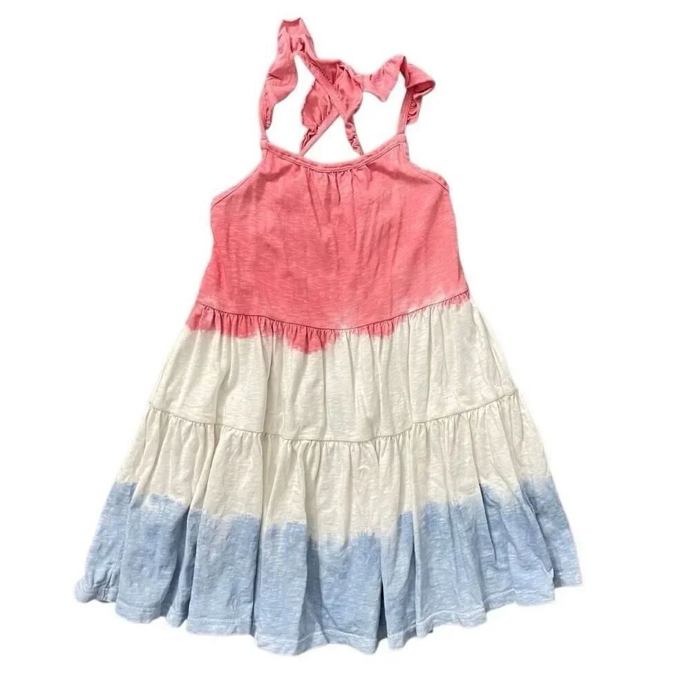 Cat & Jack Girls Red White Blue Ombre Tiered Dress XS 4/5 Criss Cross Straps